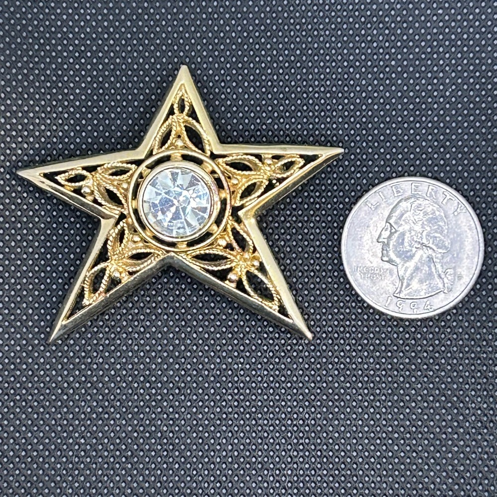 Gold Star Brooch with Crystal Center